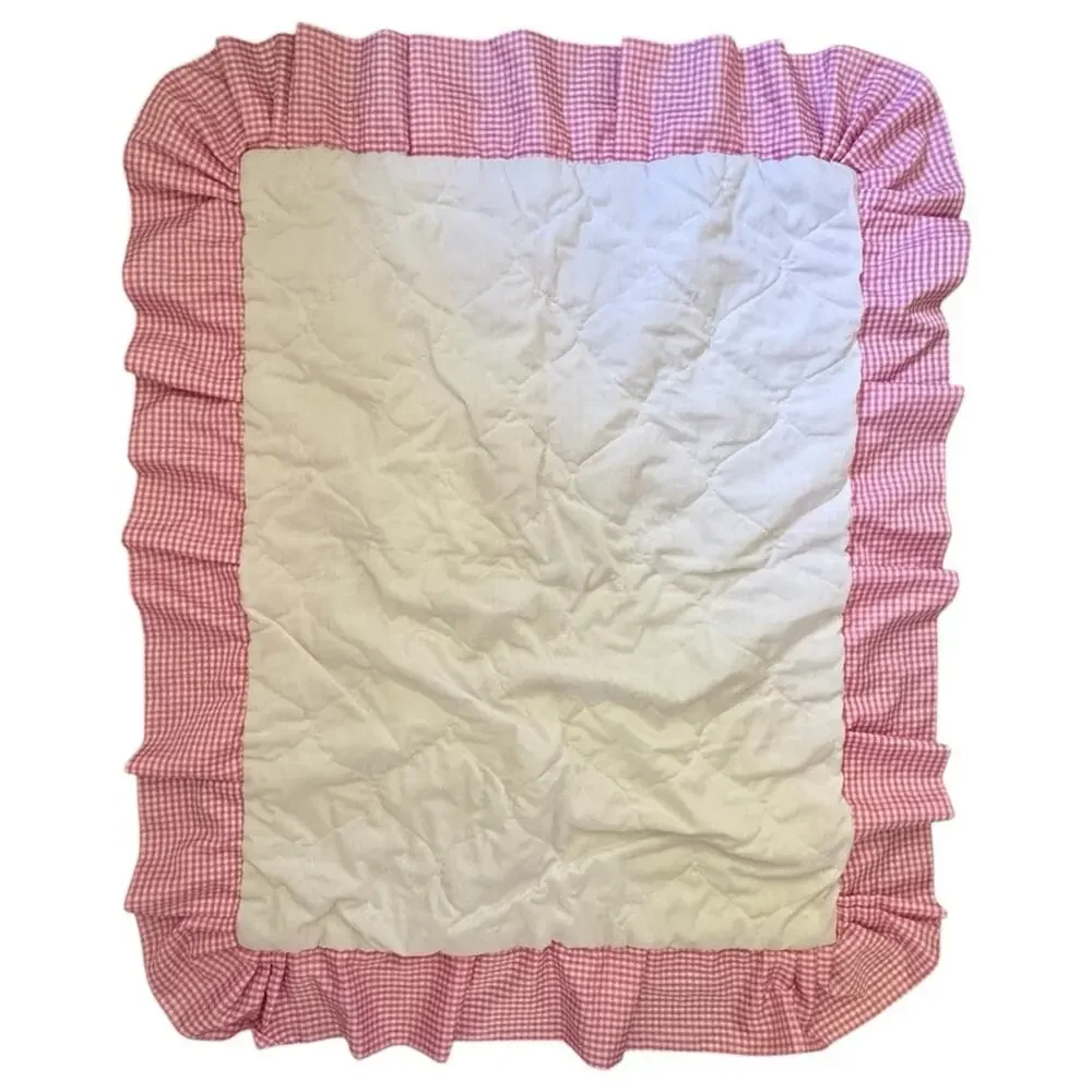 Strawberry Shortcake Cross Stitch Handmade Baby Quilt Blanket 34”x 42”